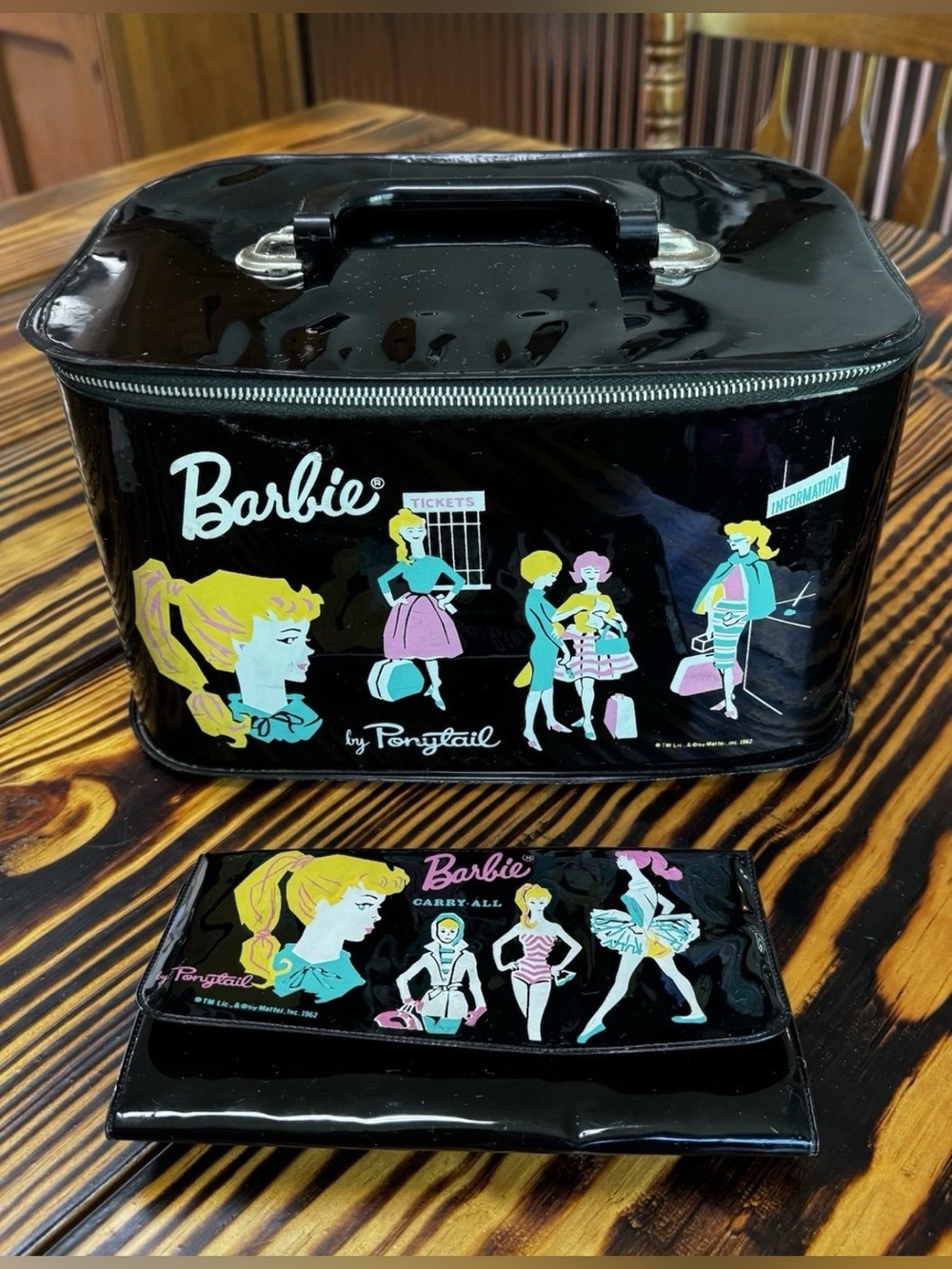 Mattel Vintage 1962 Barbie Black Wallet + Train Case